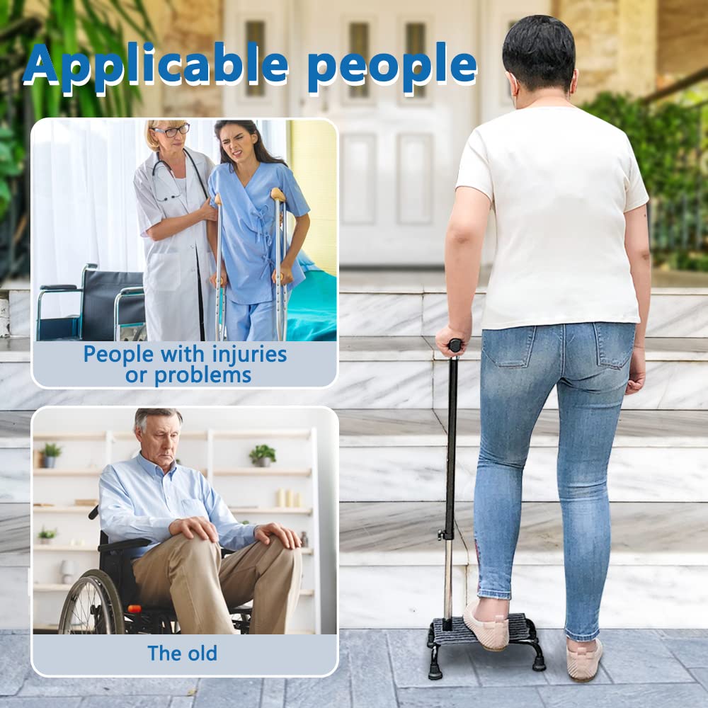 Stair Climbing Cane Half Step Stair Lifts Aid Seniors Balance Walking Sticks 4 Prong Quad Base Seat Adjustable Helper to Walk Up and Down Stairs Assist Devices for Men Women Elderly