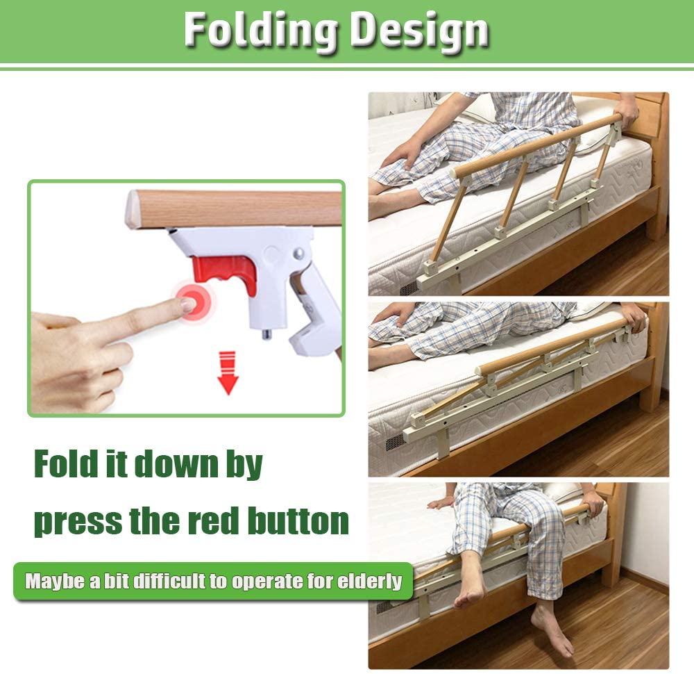 Bed Rails for Elderly Adults Grab Bar Bed Hand Rails Assist Rail Handle Fold Down Medical Hospital Sides Rails Guard Home Care Handicap Safety Assistance Devices (34L*18H)