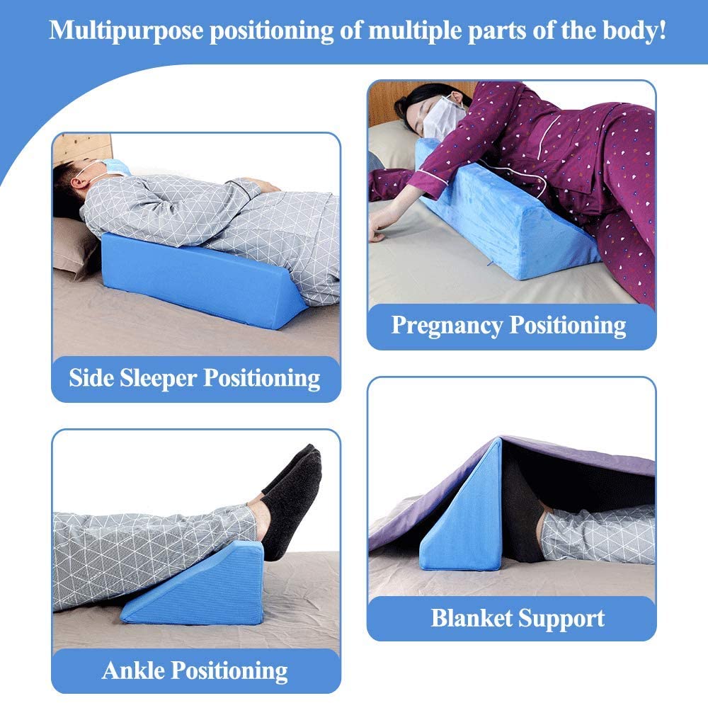 Wedge Pillow Body Position Wedges Back Positioning Elevation Pillow Case Pregnancy Bedroom Eevated Body Alignment Ankle Support Pillow Leg Bolster (Blue)