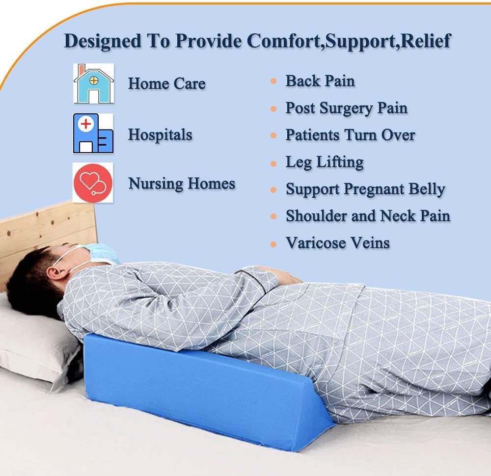 Wedge Pillow Body Position Wedges Back Positioning Elevation Pillow Case Pregnancy Bedroom Eevated Body Alignment Ankle Support Pillow Leg Bolster (Blue)