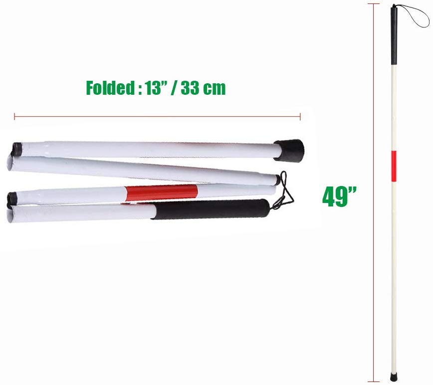 Folding Blind Walking Stick White Cane for The Blind Person Mobility Guide Cane Reflective Red - 49 inch Collapsible Aluminum Canes Equipment for Blind People and Vision Impaired