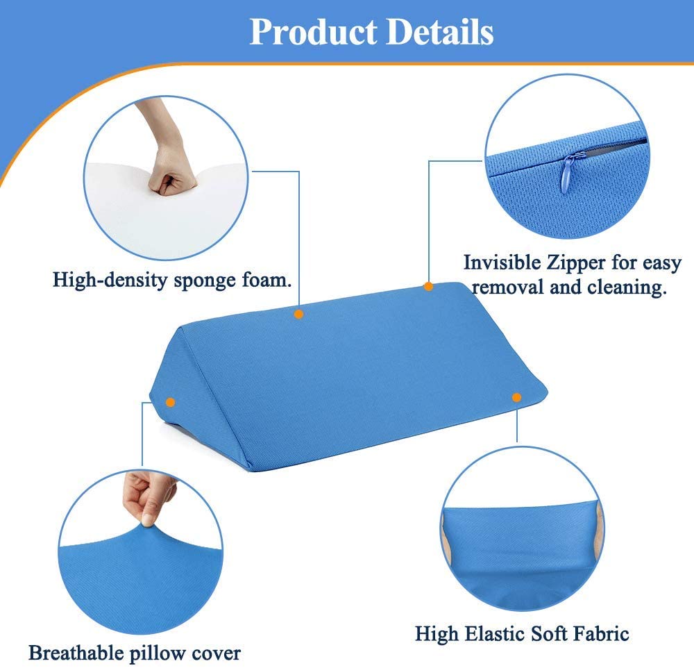 Wedge Pillow Body Position Wedges Back Positioning Elevation Pillow Case Pregnancy Bedroom Eevated Body Alignment Ankle Support Pillow Leg Bolster (Blue)