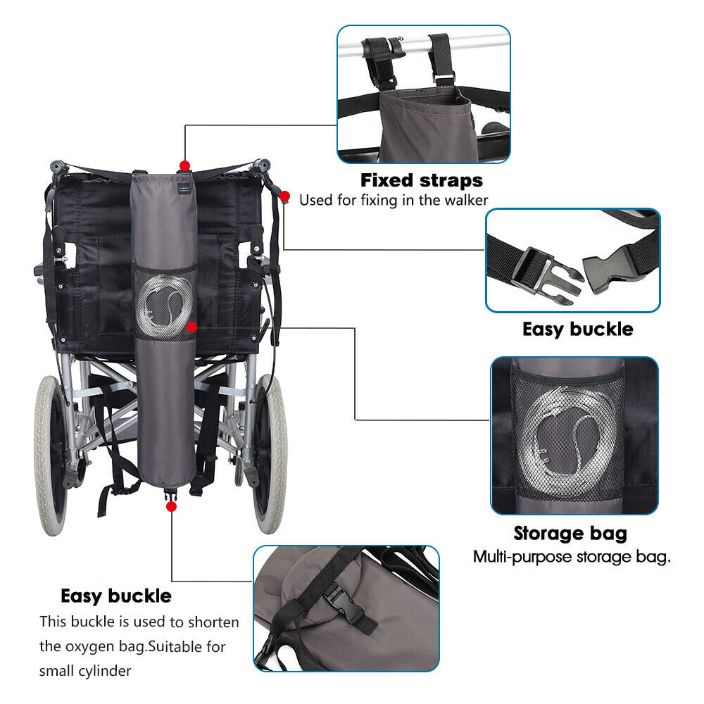 Oxygen Bag Backpack Holder Wheelchair Walker Portable Oxygen Tank Carrier Gray