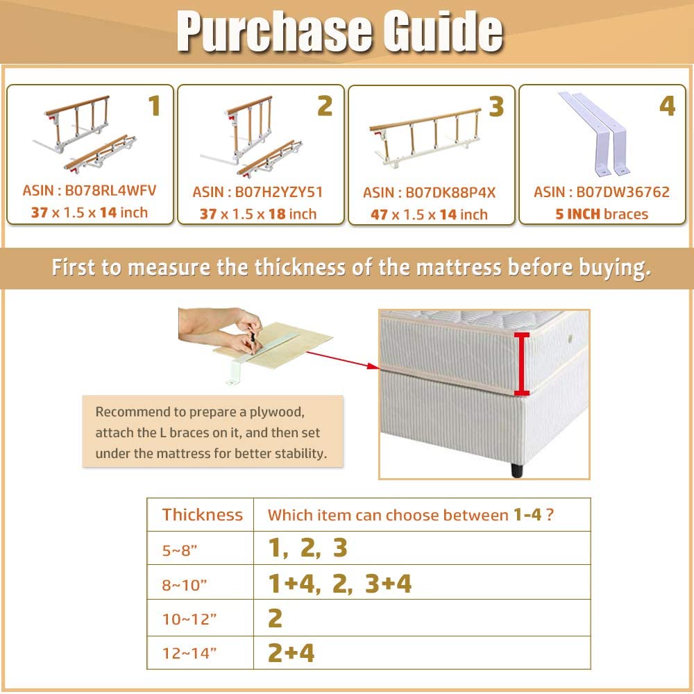Bed Rails for Elderly Adults Portable Grab Bar Hand Rail Fold Down Assist Handle Bed Cane Medical Hospital Sides Rails Guard Home Care Handicap Safety Assistance Devices (47inch Long)