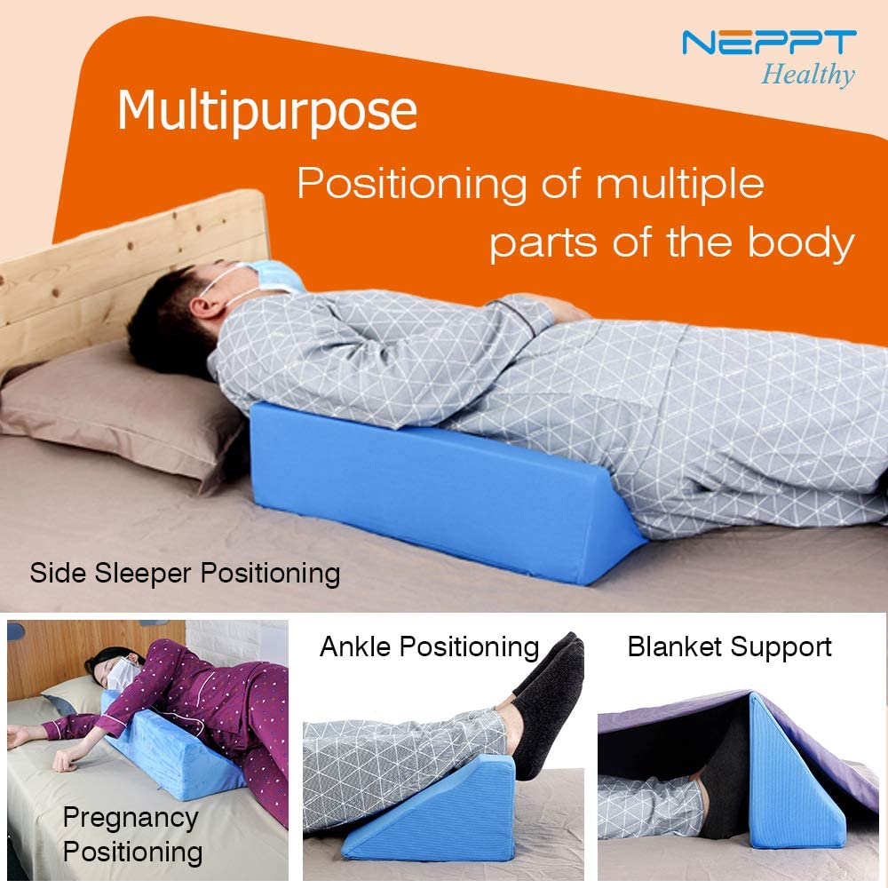 NEPPT Wedge Pillows for Sleeping Bed Gel Wedges Body Positioners 30 Degree Incline Wedge Pillow for Adults, Back Pain, Bed Sore Medical Foam Elevated Legs Bolster (Blue-Gel)