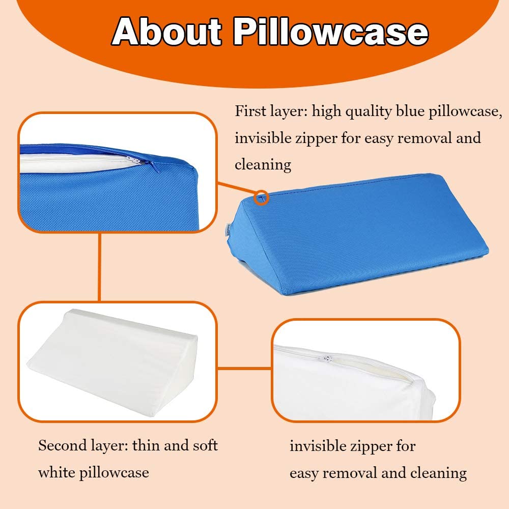 NEPPT Wedge Pillows for Sleeping Bed Gel Wedges Body Positioners 30 Degree Incline Wedge Pillow for Adults, Back Pain, Bed Sore Medical Foam Elevated Legs Bolster (Blue-Gel)