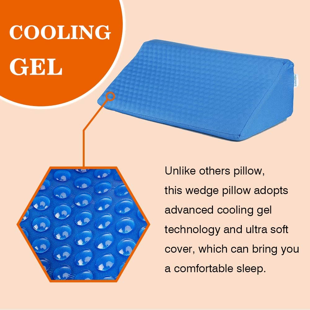 NEPPT Wedge Pillows for Sleeping Bed Gel Wedges Body Positioners 30 Degree Incline Wedge Pillow for Adults, Back Pain, Bed Sore Medical Foam Elevated Legs Bolster (Blue-Gel)