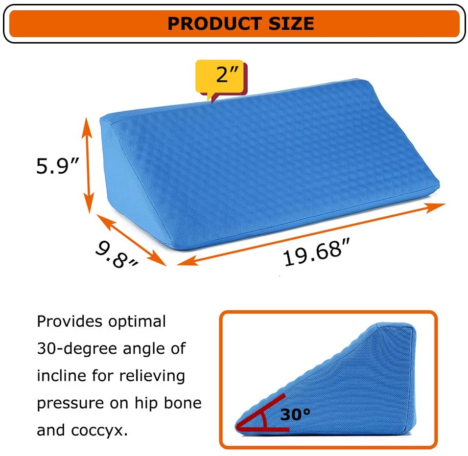 NEPPT Wedge Pillows for Sleeping Bed Gel Wedges Body Positioners 30 Degree Incline Wedge Pillow for Adults, Back Pain, Bed Sore Medical Foam Elevated Legs Bolster (Blue-Gel)