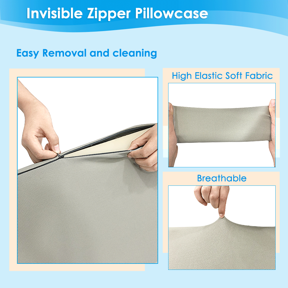 Incline pillow with invisible zipper pillow case