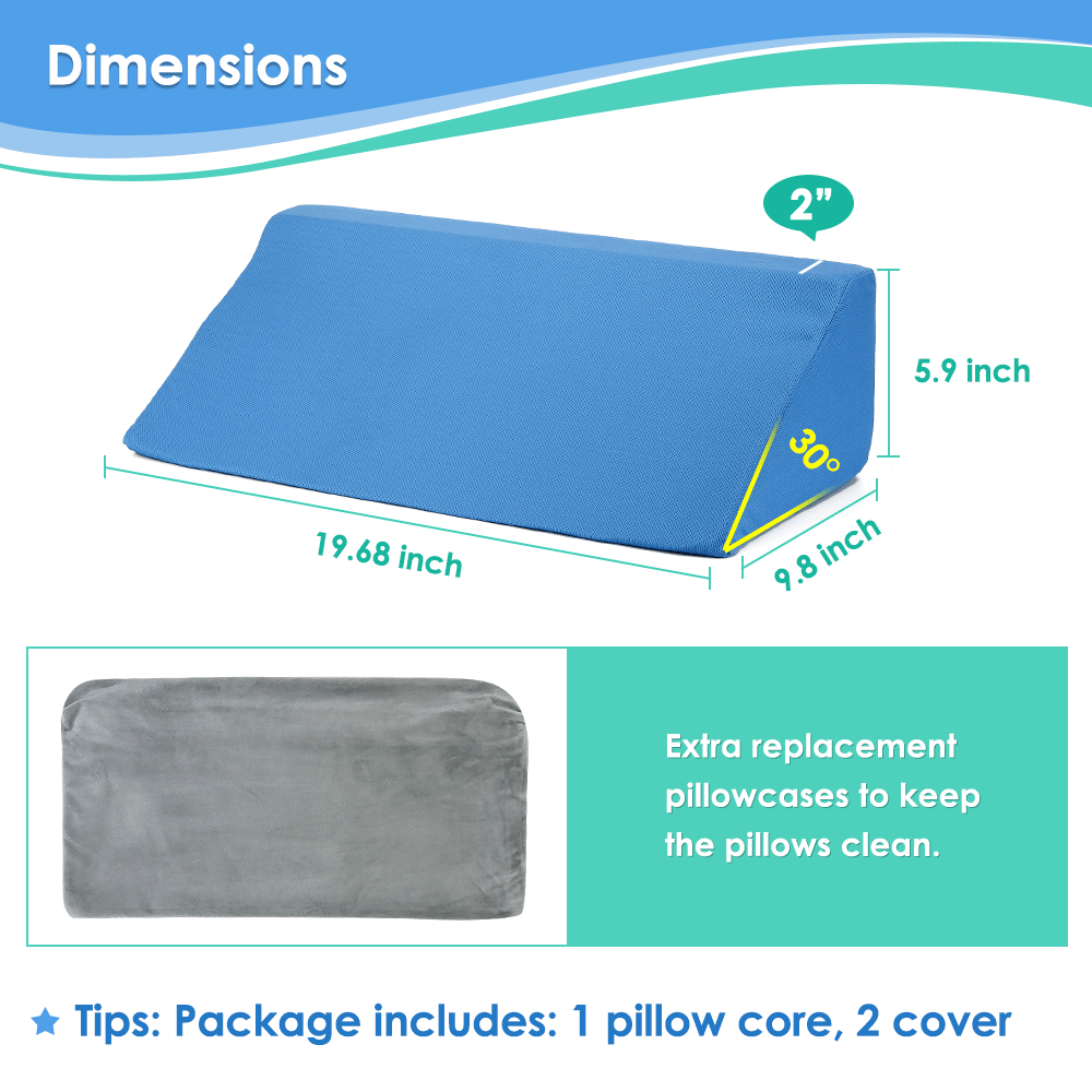 Wedge Pillows for Sleeping Foam Bed Wedges Body Positioners 30 Degree Incline Pillow for Adults, Side Sleeping, Back Pain, Medical Elevated Bolster Positioning Wedge (1 Pillow + 2 Cover)