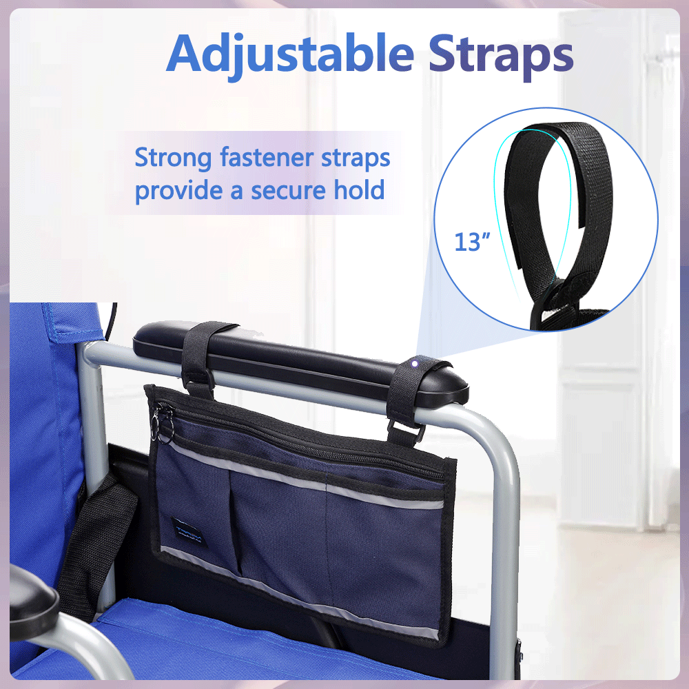 Walker Bag Wheelchair Electric Scooter Bag Travel Carry Bag Pouch Armrest Side Organizer Mesh Storage Cover - Fits Most Bed Rail, Scooters, Walker, Power & Manual Electric Wheelchair (Dark Blue)