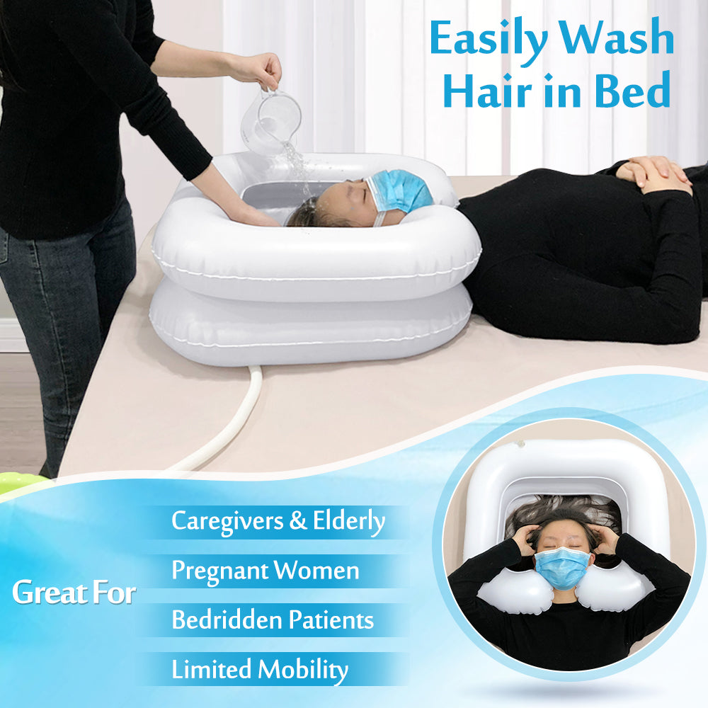 Inflatable Hair Washing Basin Shampoo Bowl for Bedridden Portable with Pump