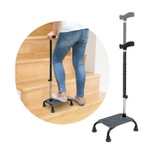 Cargar imagen en el visor de la galería, Stair Climbing Cane Half Step Stair Lifts Aid Seniors Balance Walking Sticks 4 Prong Quad Base Seat Adjustable Helper to Walk Up and Down Stairs Assist Devices for Men Women Elderly
