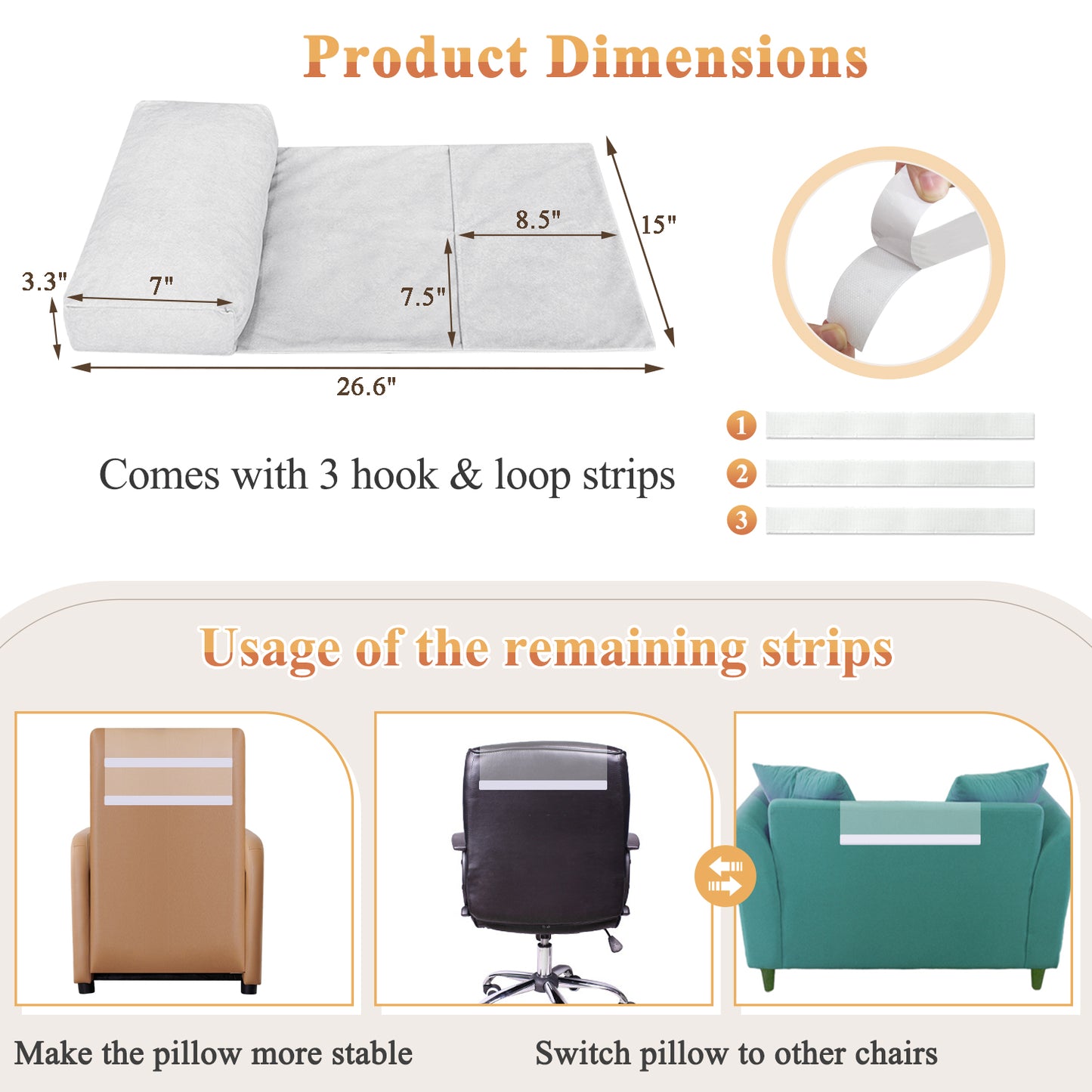 Recliner Pillow for Headrest, Neck and Head Pillow for Recliner Chair, Neck Support Pillow for Chair Head Rest, Couch Neck Pillow Headrest Cushion for Pain Relief, Cervical Support with Storage Pocket