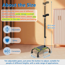 Cargar imagen en el visor de la galería, Stair Climbing Cane Half Step Stair Lifts Aid Seniors Balance Walking Sticks 4 Prong Quad Base Seat Adjustable Helper to Walk Up and Down Stairs Assist Devices for Men Women Elderly
